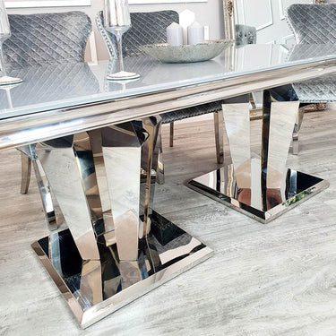 Athena 1.8M Dining Table With Double Mirrored Pedestal Base - Elegant Class & Sophistication - UK Luxury Furniture